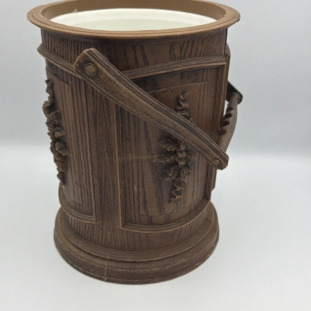 VTG Insulated Ice Bucket Faux Wood Flower Pattern Wine Champagne Bottle Cool Lid